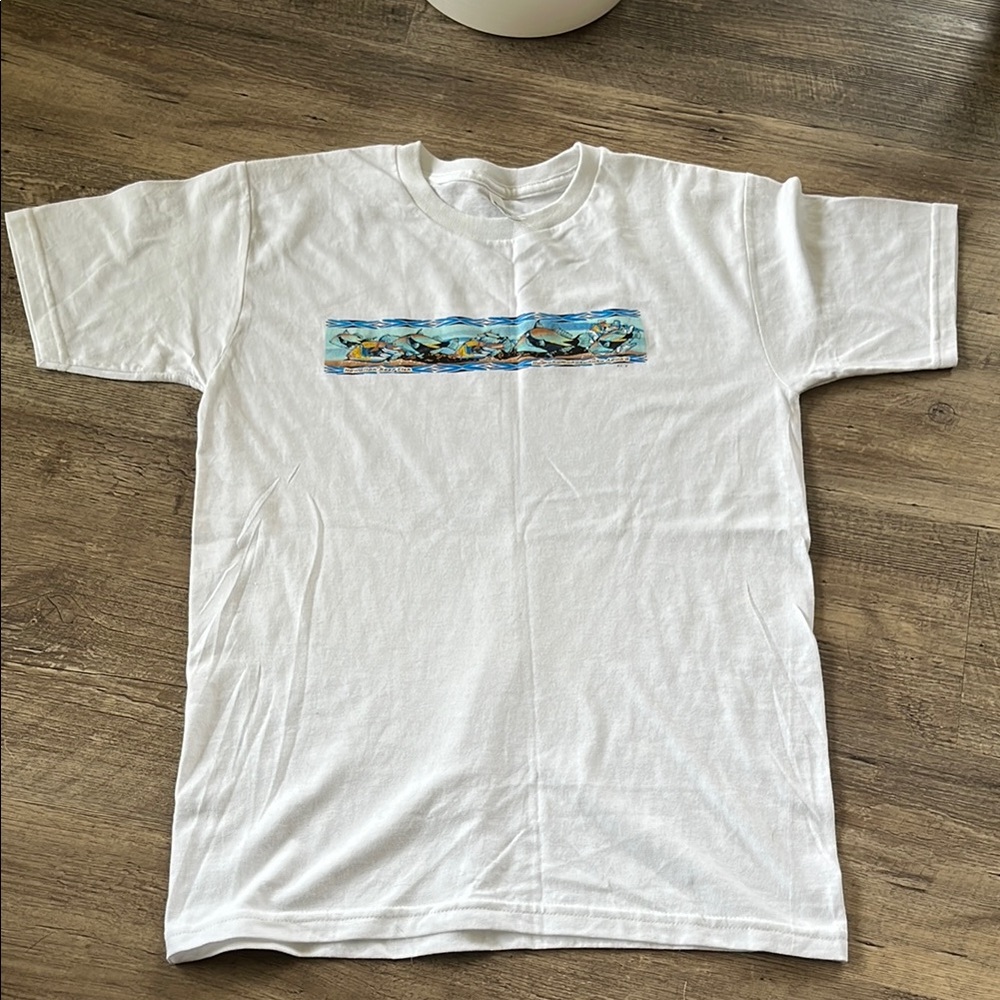 American Apparel White Tee with Blue Design